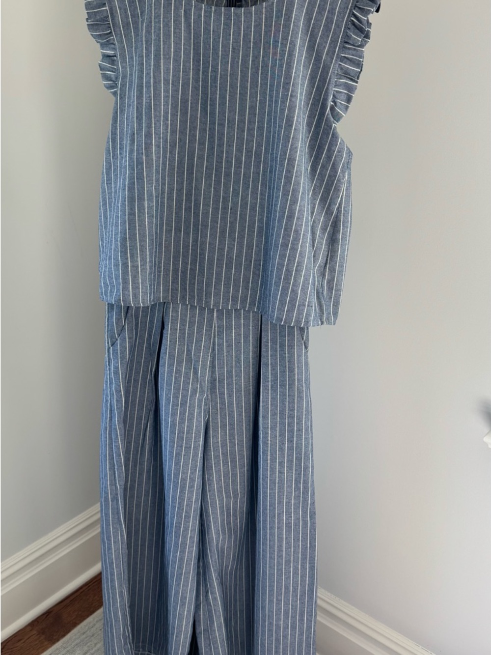Astrid Blue and White Pinstripe Wide Leg Pants & Top Matching Set